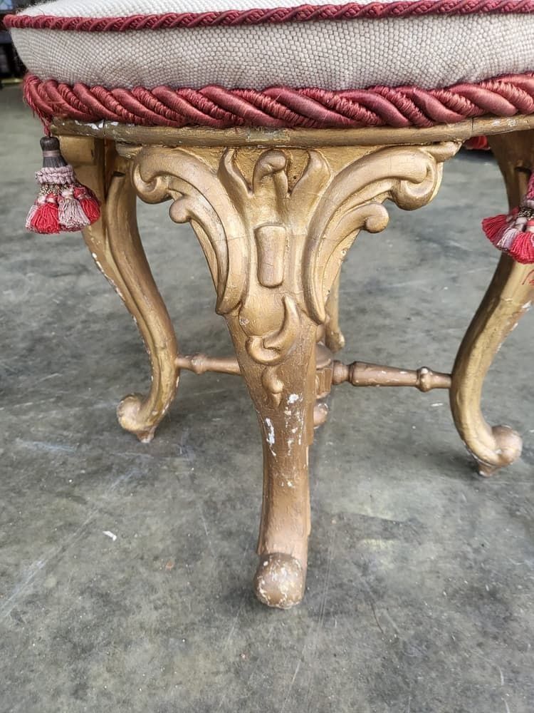 photo furniture Antique Victorian Round Gilt Cabriole Legs Tapestry Stool Seat