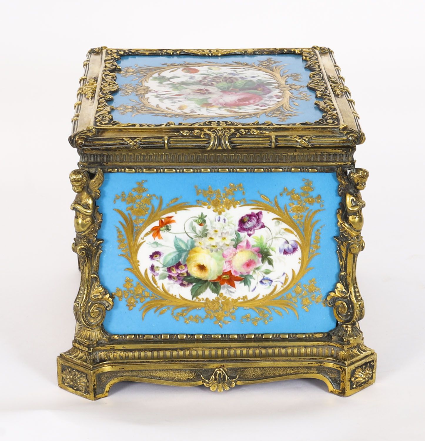 photo for sale Antique French Sevres Porcelain And Ormolu Jewellery Casket C1860 19th C