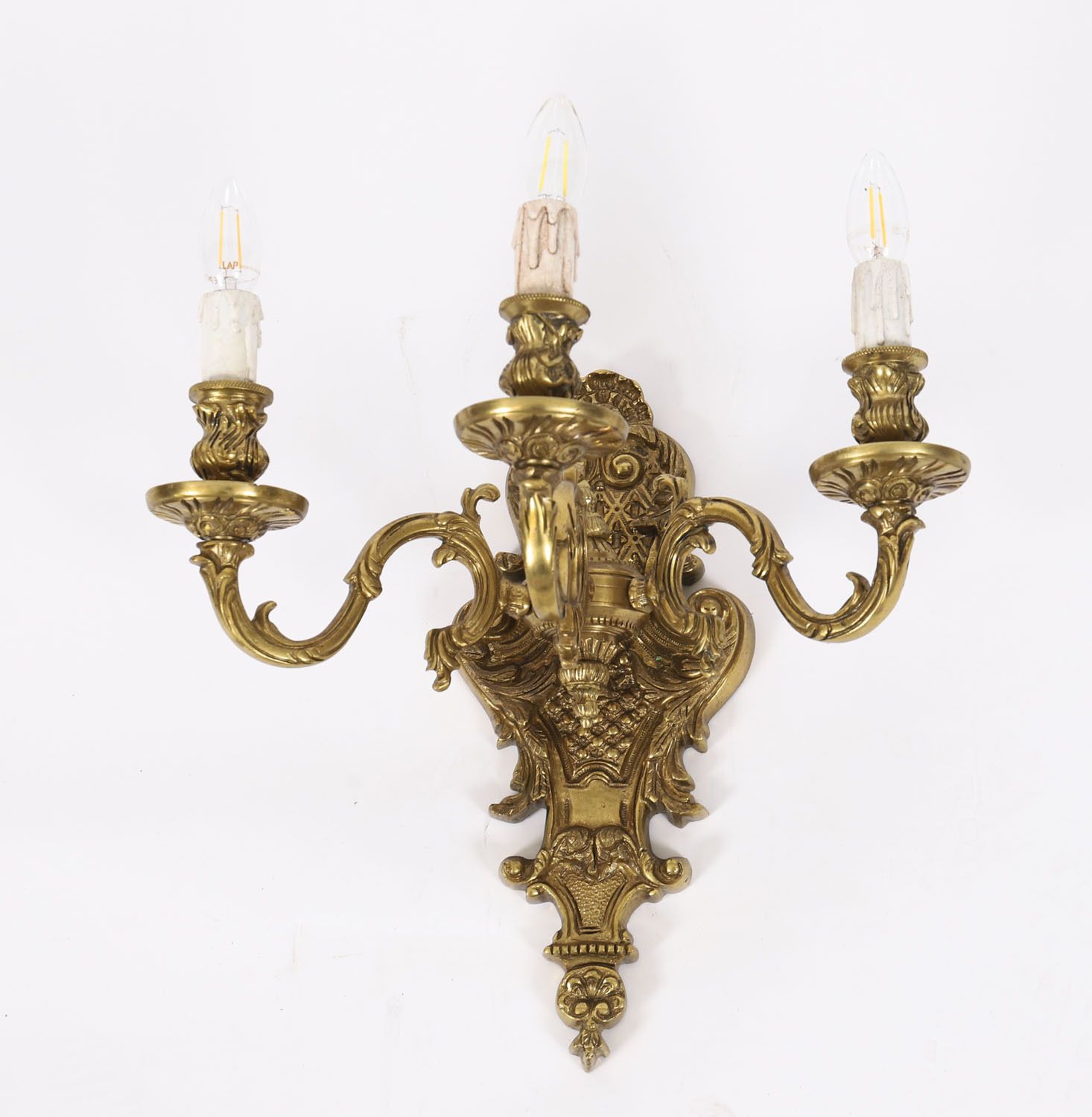 Pair Of French Louis Revival 3 Branch  Ormolu Wall Lights C1900 photo vintage
