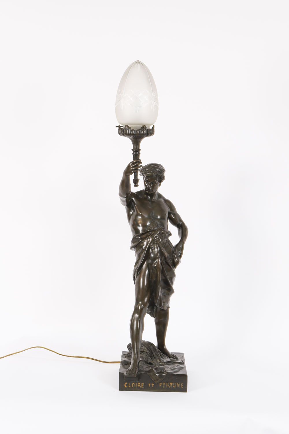 photo for sale Antique Large French Bronze Lamp Of 'Gloire Et Fortune' By Emile Picault 19th C