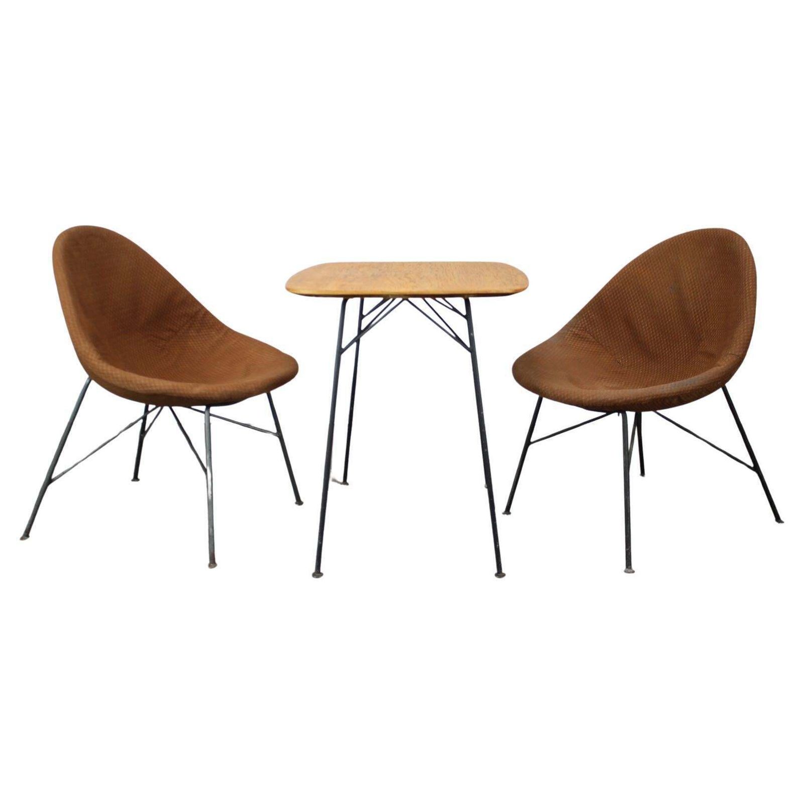 Mid Century Italian Coffee Table And Two Chairs, 1960s