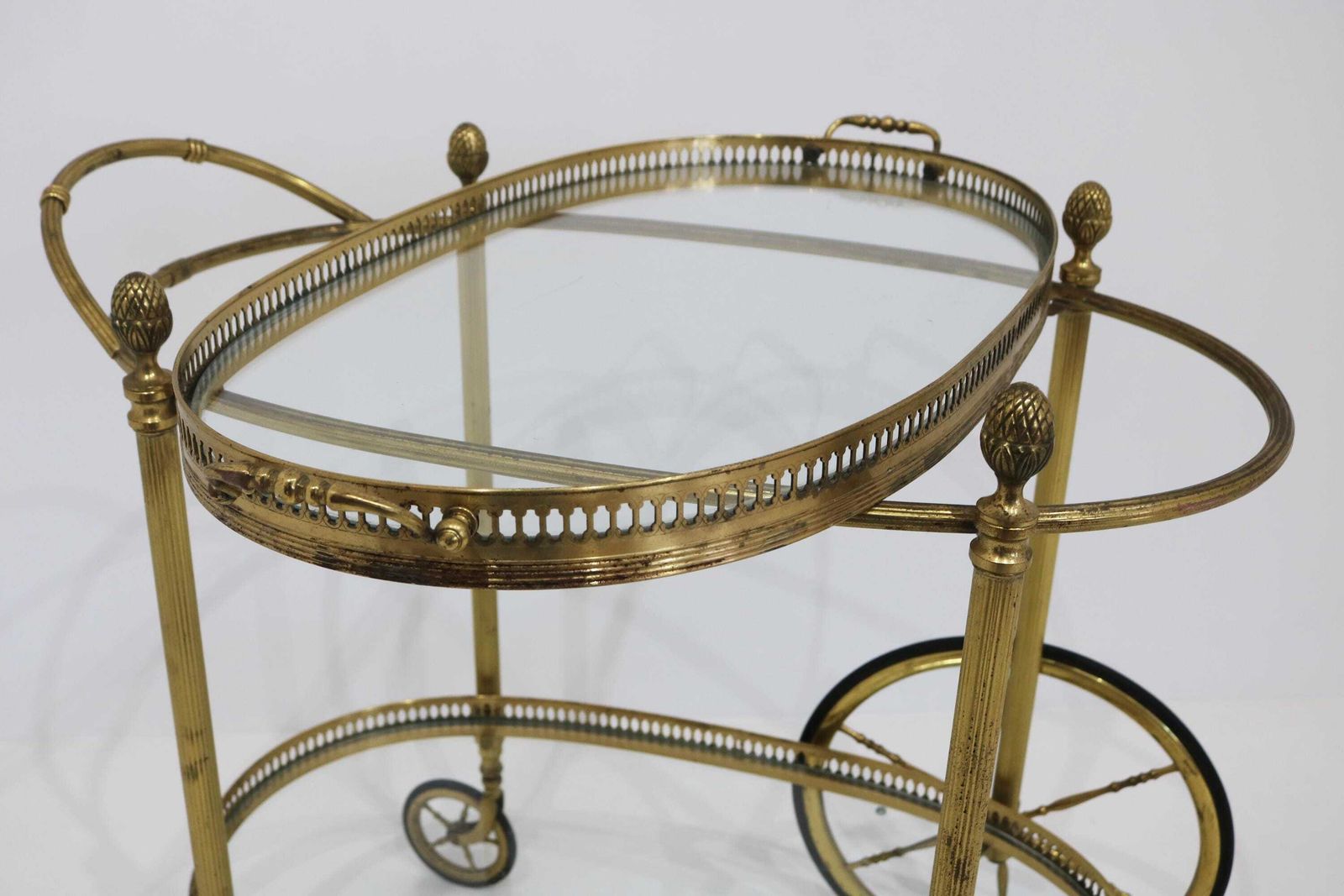 photo for sale Vintage Maison Baguès Brass Oval Bar Cart 1950s Hollywood Regency
