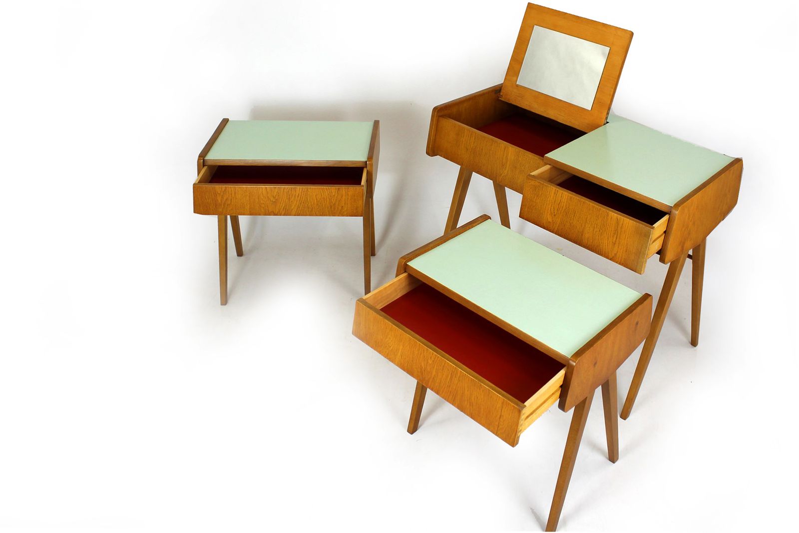 1950.0 Restored Mid Century Nightstands With Dressing Table From Zapadoslovenske Zavody, 1960s, Set Of 3 photo