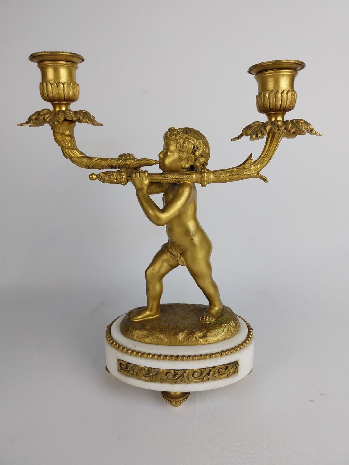 Pair Of Gilt Bronze Cherub Candlesticks photo for sale