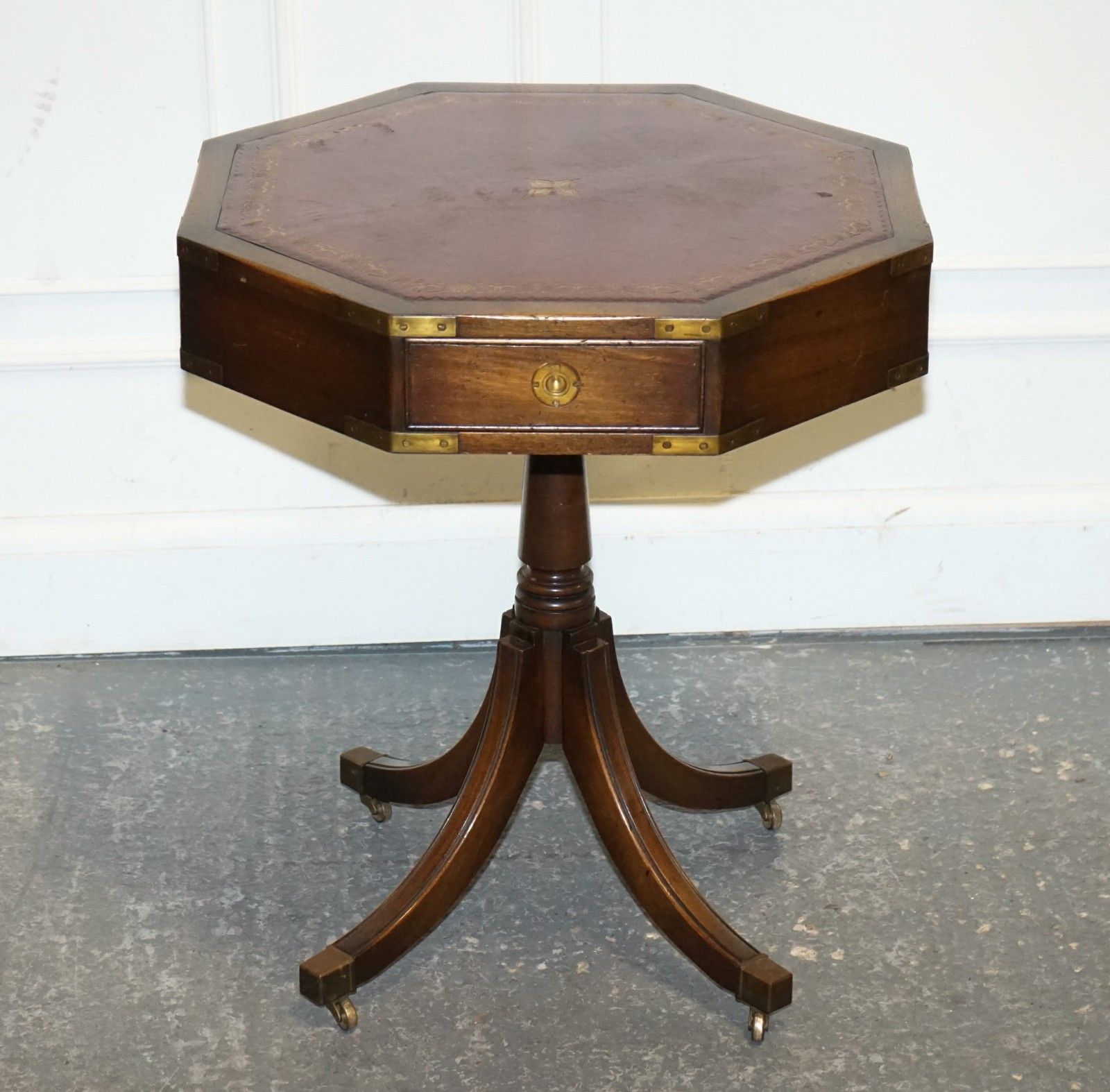Revolving Military Campaign Burgundy Leather Drum Side End Table Bevan Funnell photo furniture