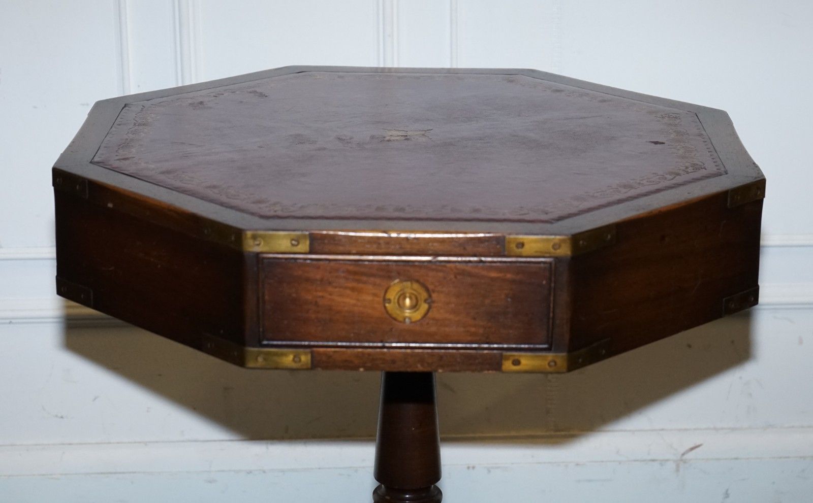 Revolving Military Campaign Burgundy Leather Drum Side End Table Bevan Funnell photo for sale