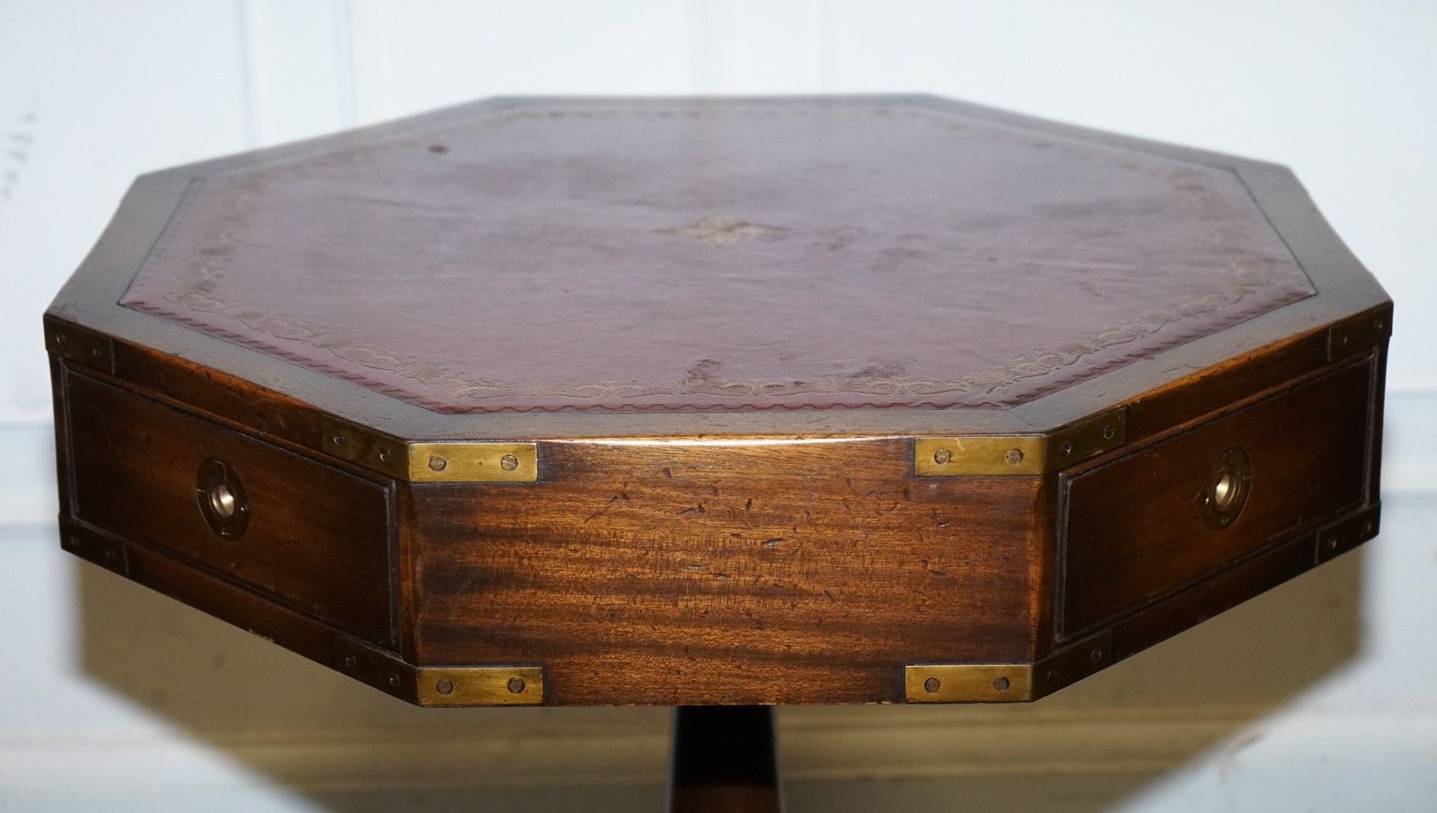 Revolving Military Campaign Burgundy Leather Drum Side End Table Bevan Funnell photo vintage