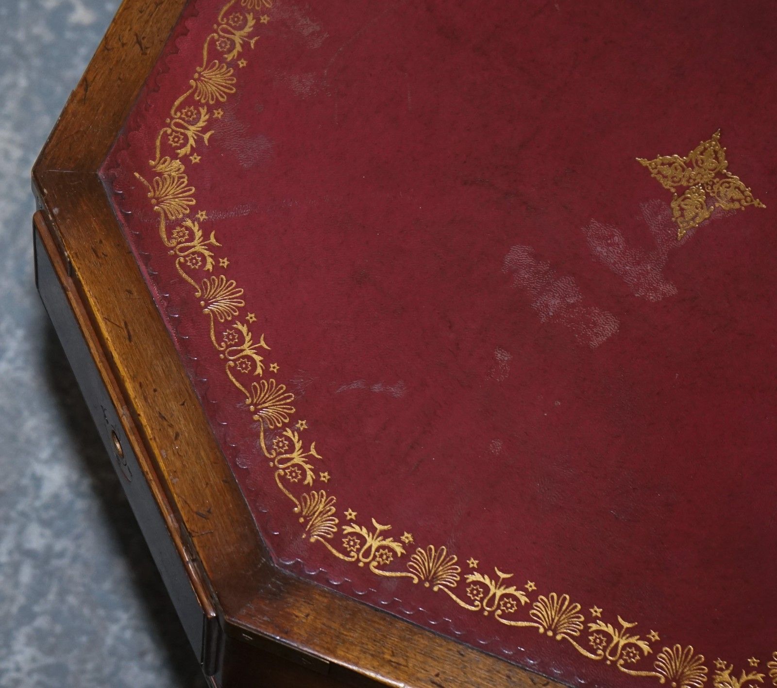 photo buy Revolving Military Campaign Burgundy Leather Drum Side End Table Bevan Funnell