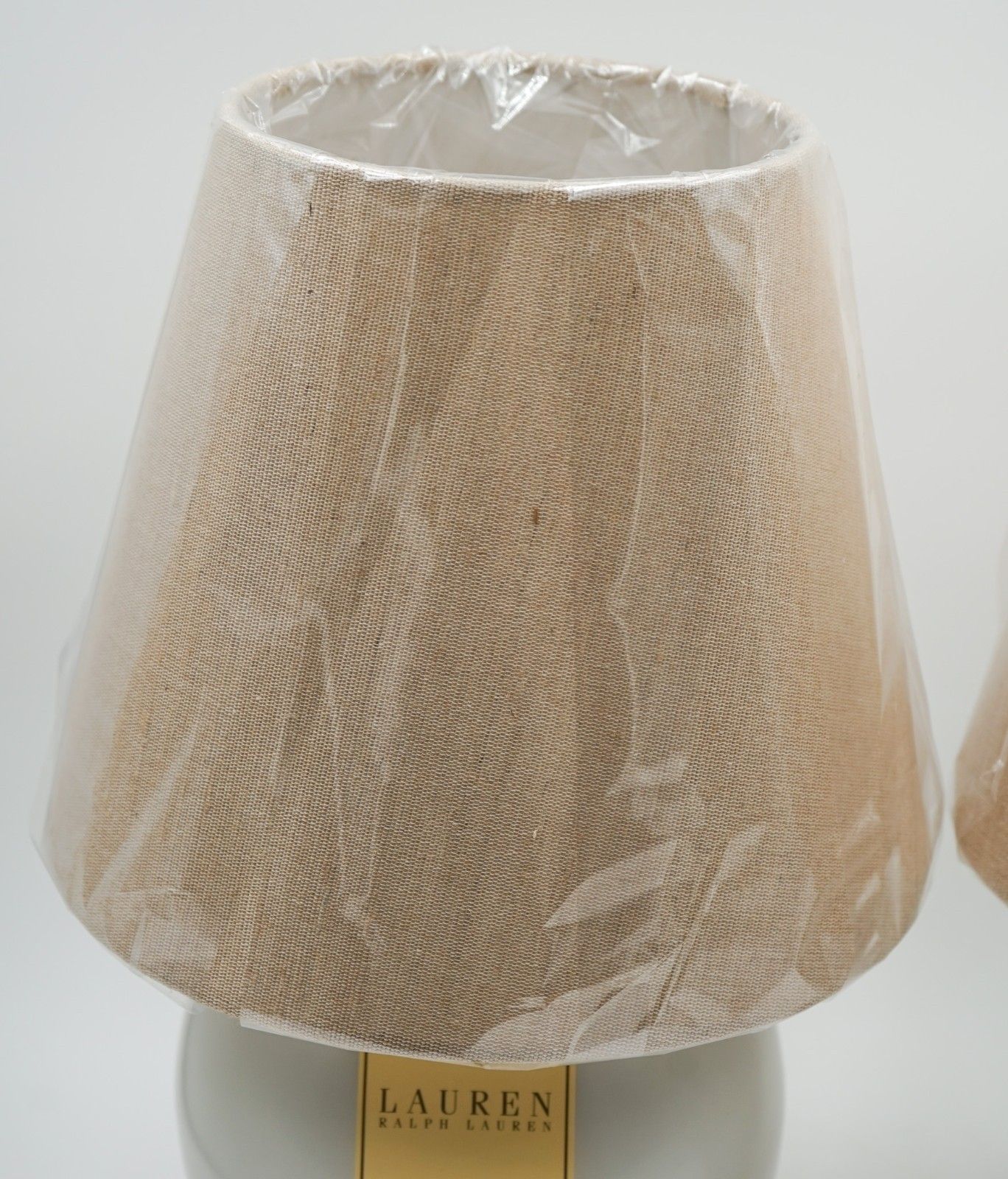 Pair Of Ralph Lauren Ex Display White Ceramic Table Lamps Including Shades (1/2) photo for sale
