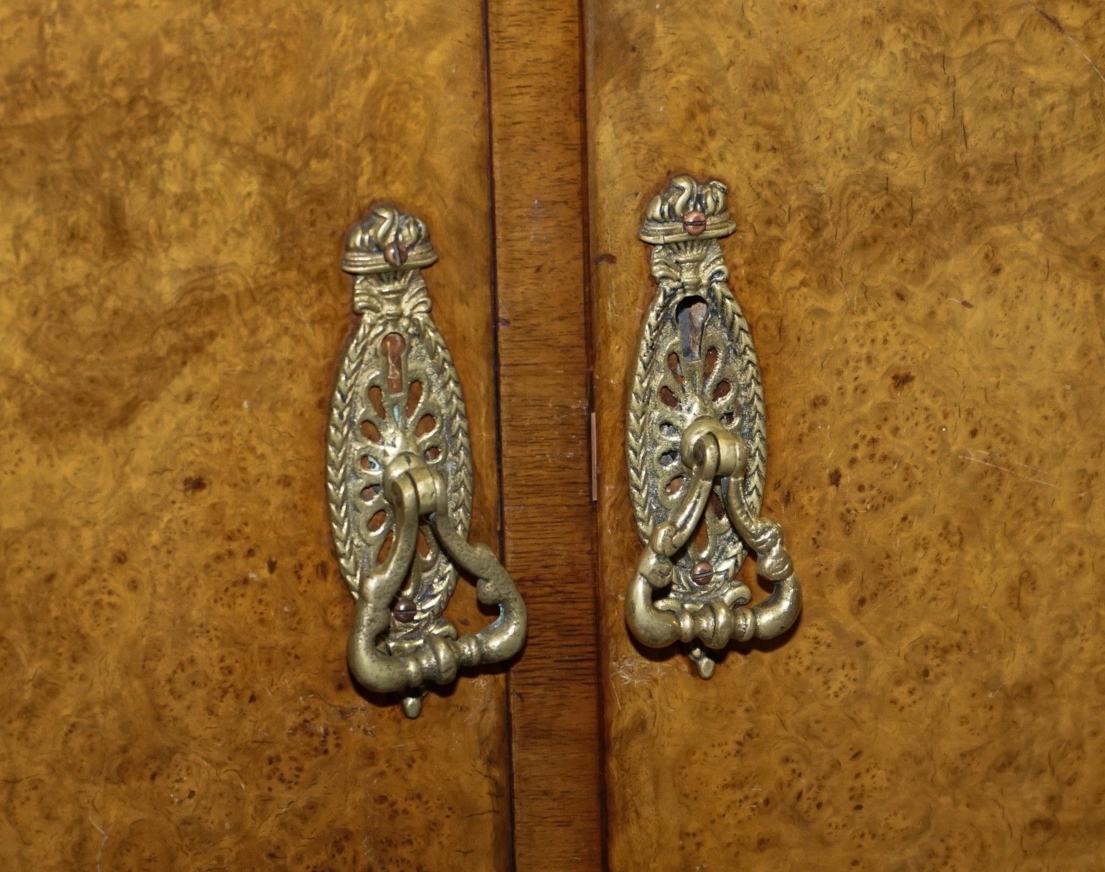 photo for sale Victorian Queen Anne English Art Deco Burr Walnut Two Door Wardrobe