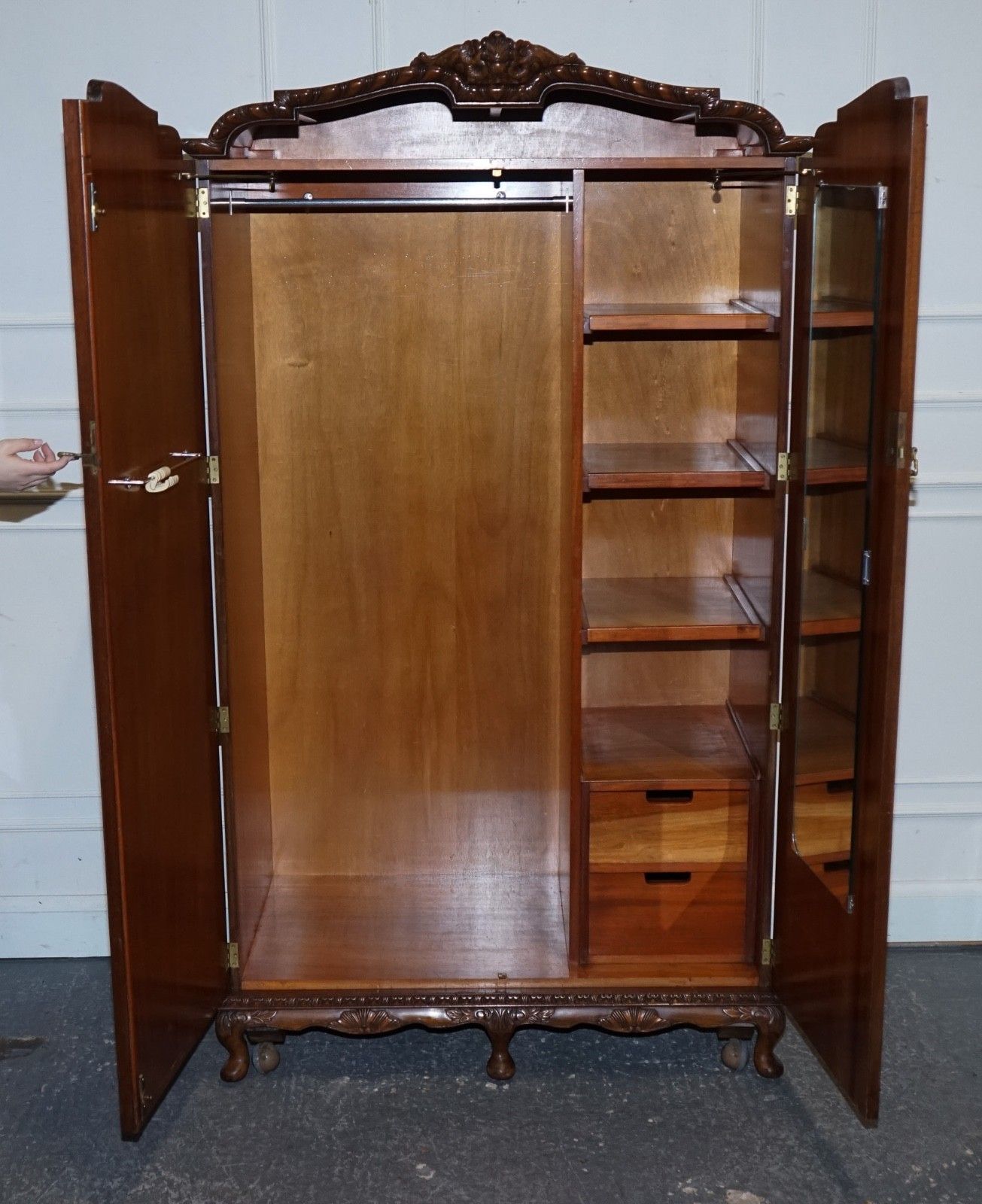 Furniture Victorian Queen Anne English Art Deco Burr Walnut Two Door Wardrobe photo