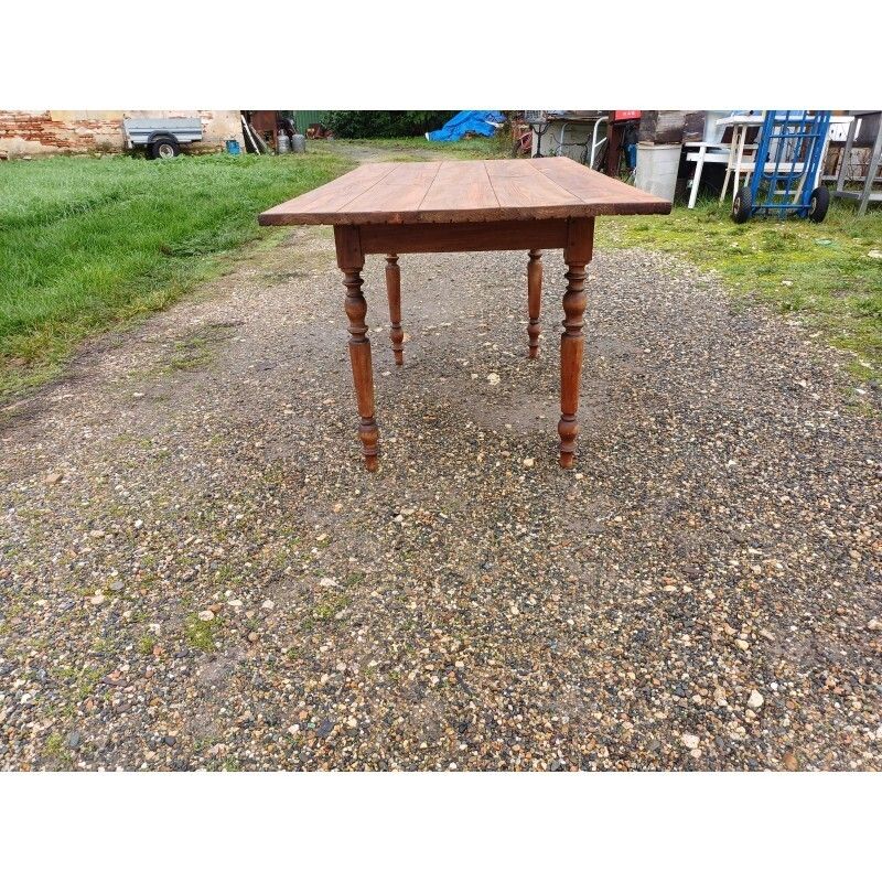 Country Farmhouse Table In Pine And Walnut, 1 Drawer photo furniture