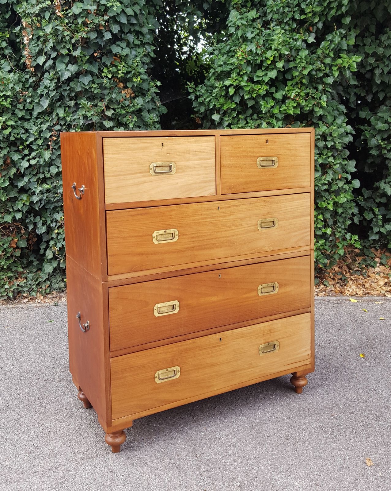Antique Military Campaign Teak Chest Of 5 Drawers photo buy