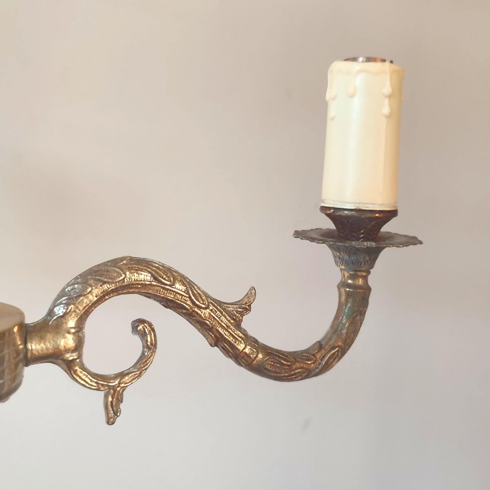 Lighting Antique Brass Three Arm Chandelier – Ornate Rococo Revival Ceiling Light (C.1900) photo