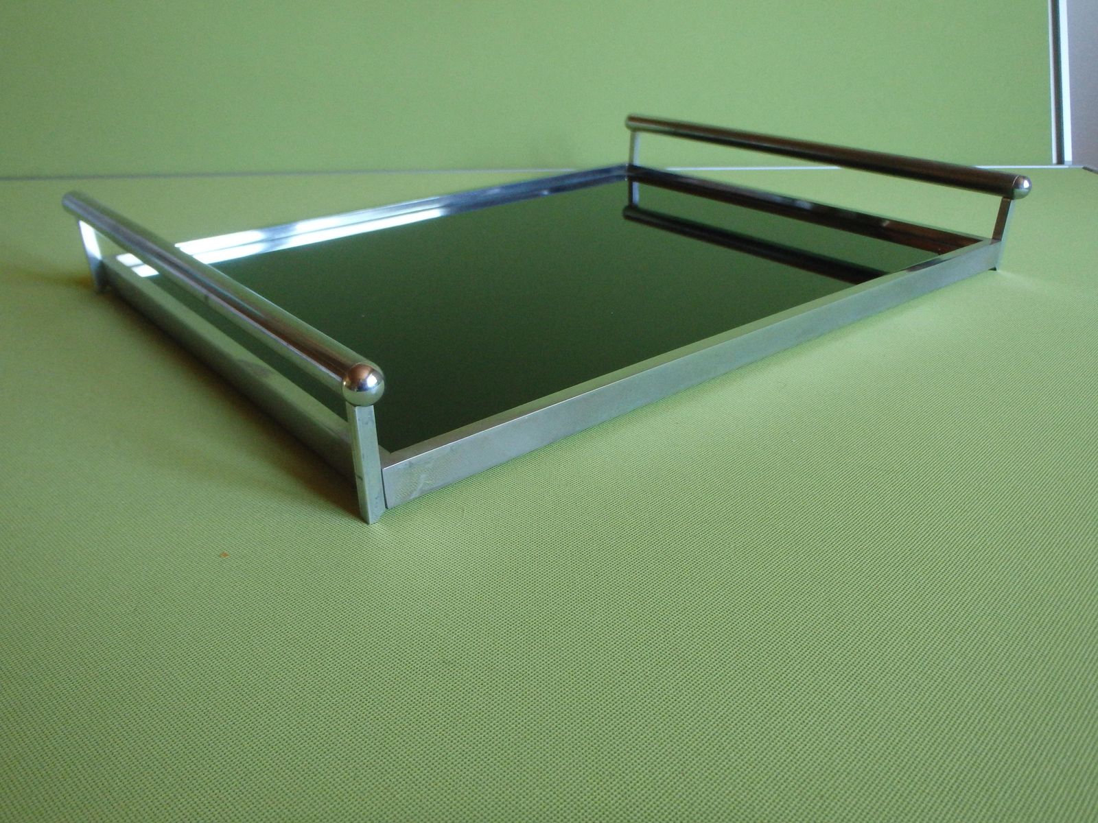 Art Deco Chrome Trolley With Black Glass And Removable Serving Tray photo for sale