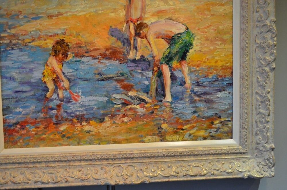 Beautiful Oil On Canvas. Children Playing On The Beach By Jeffrey Pratt B.1940 photo furniture