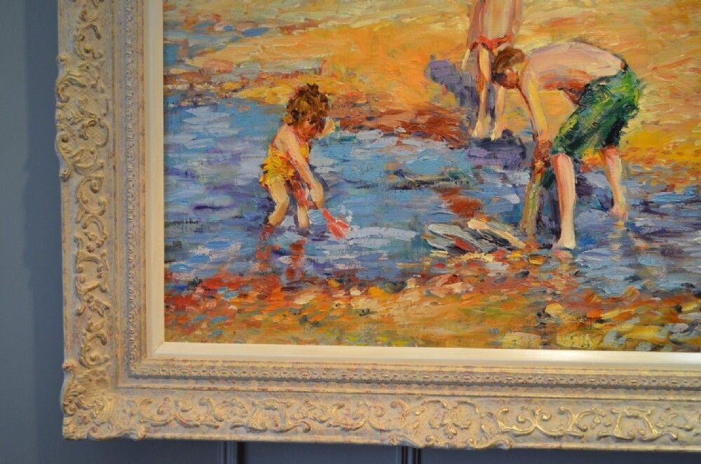 Beautiful Oil On Canvas. Children Playing On The Beach By Jeffrey Pratt B.1940 photo for sale