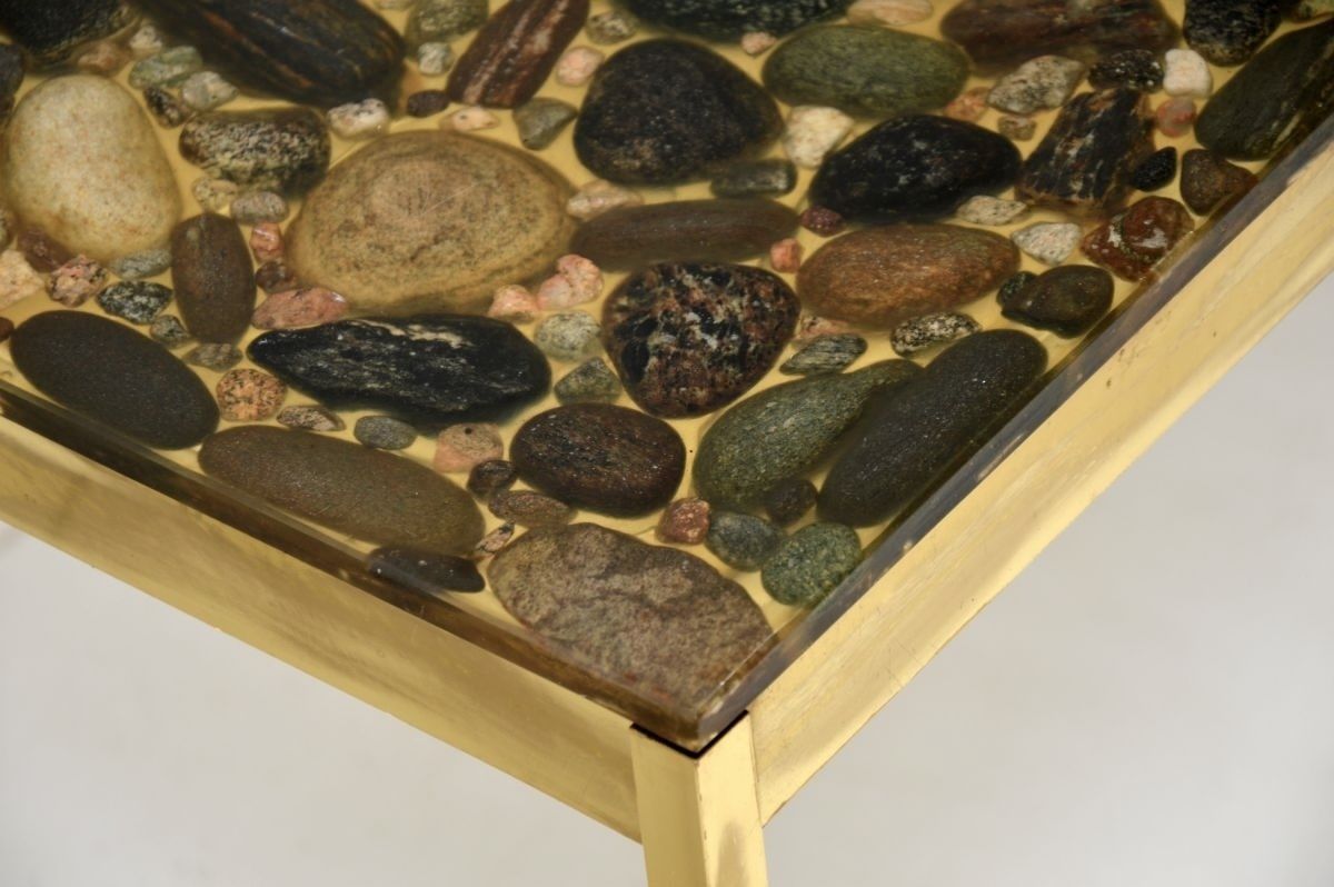 Pair Of Vintage Swedish Brass And Stone Side Tables photo vintage