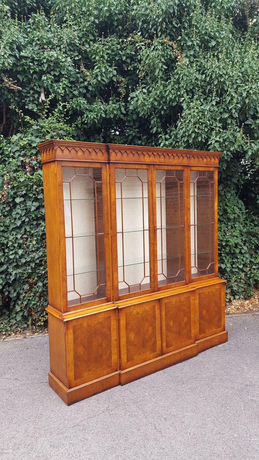 Antique Style Walnut Breakfront Library Bookcase photo for sale