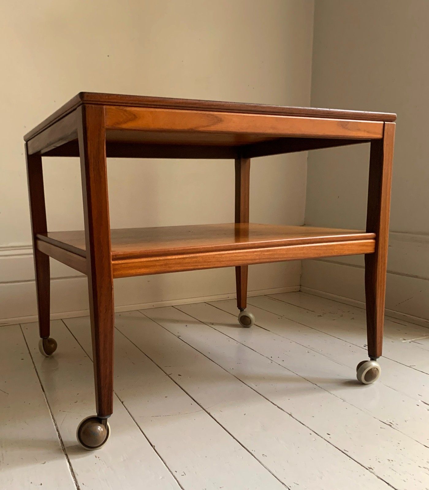 photo furniture Vintage Mid Century Modern Teak Two Tier Trolley Table On Castors