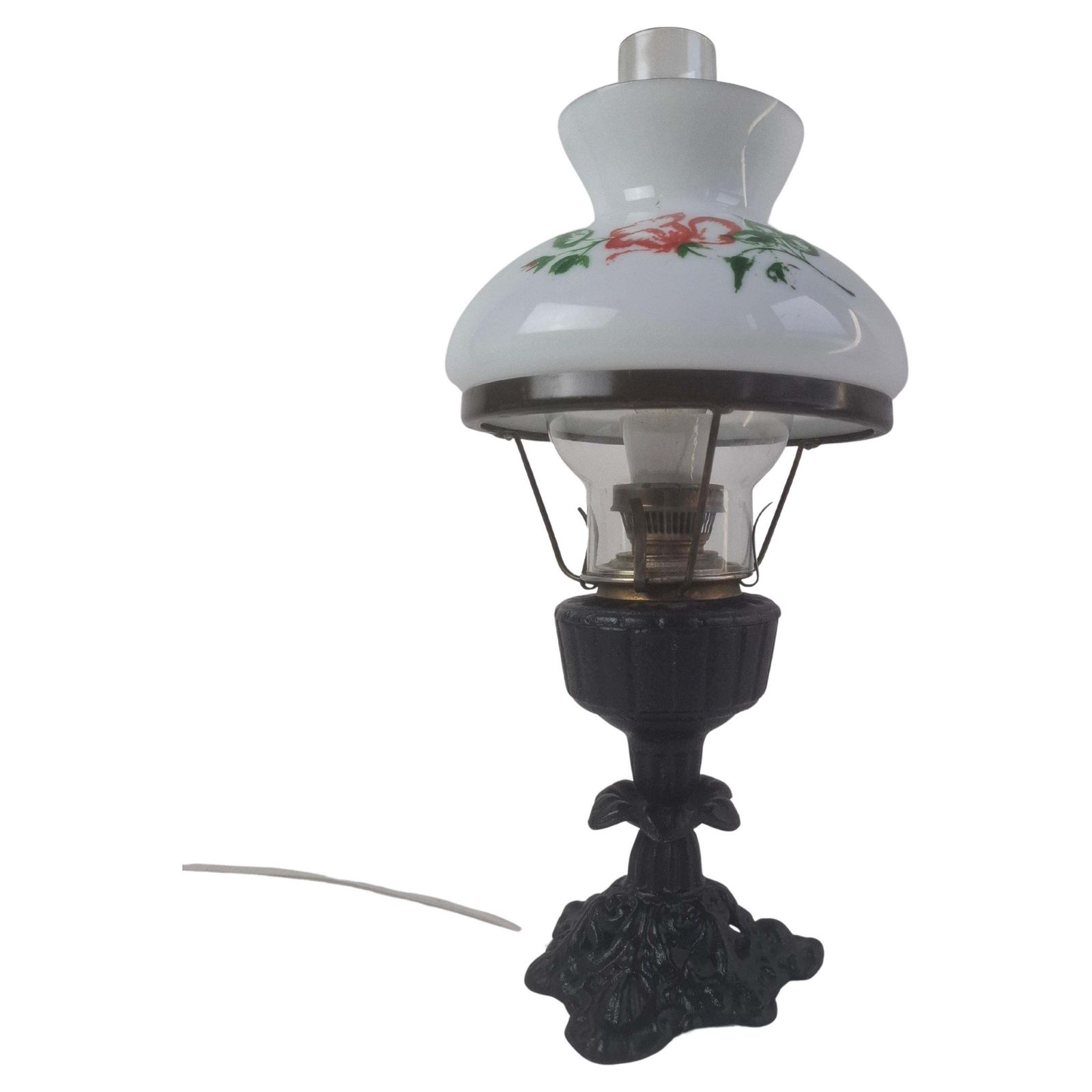 Mid Century Czech Cast Iron Glass Lamp Vintage Floral Shade Home Lighting