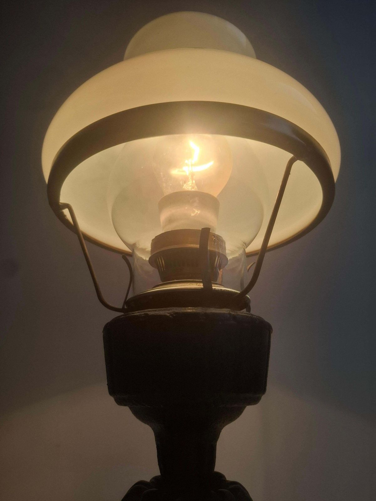 photo for sale Mid Century Czech Cast Iron Glass Lamp Vintage Floral Shade Home Lighting