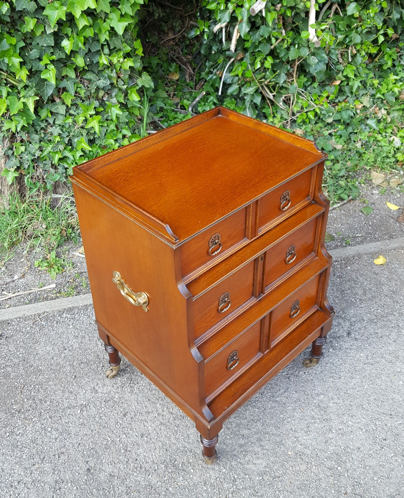 Mahogany Campaign Waterfall Front Chest Of Drawers