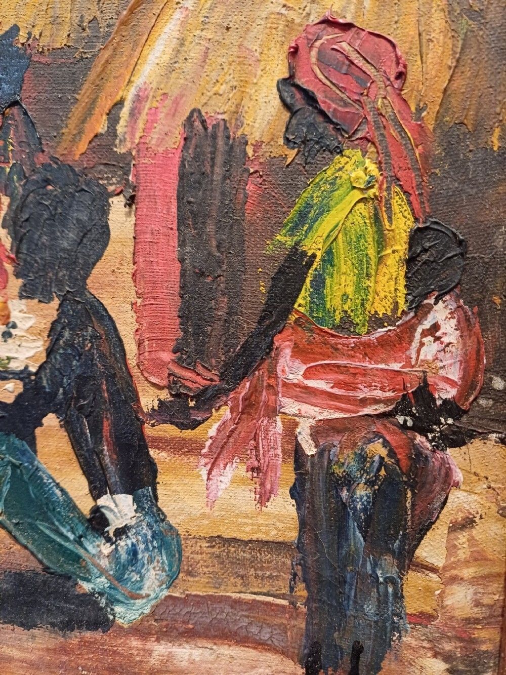 Oil On Canvas Of An African Village Scene   Indistinctly Signed Dma photo buy