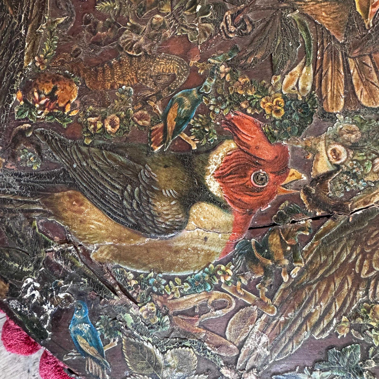 Antique Round Bird Decoupage Artwork photo furniture