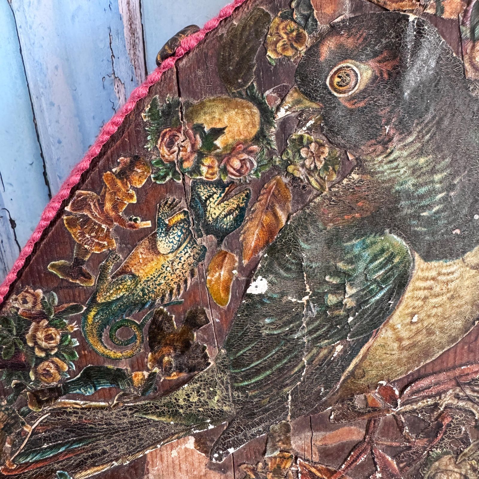 Antique Round Bird Decoupage Artwork photo for sale