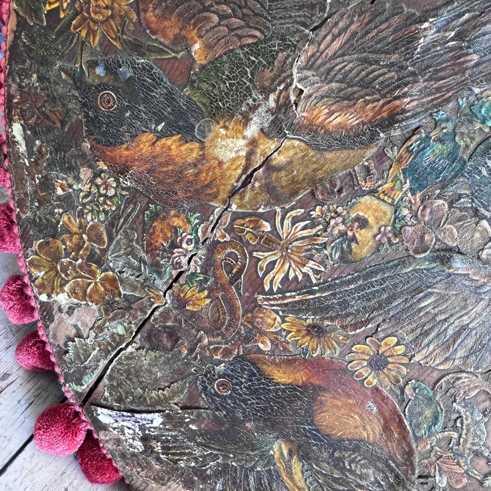 Antique Round Bird Decoupage Artwork photo Art