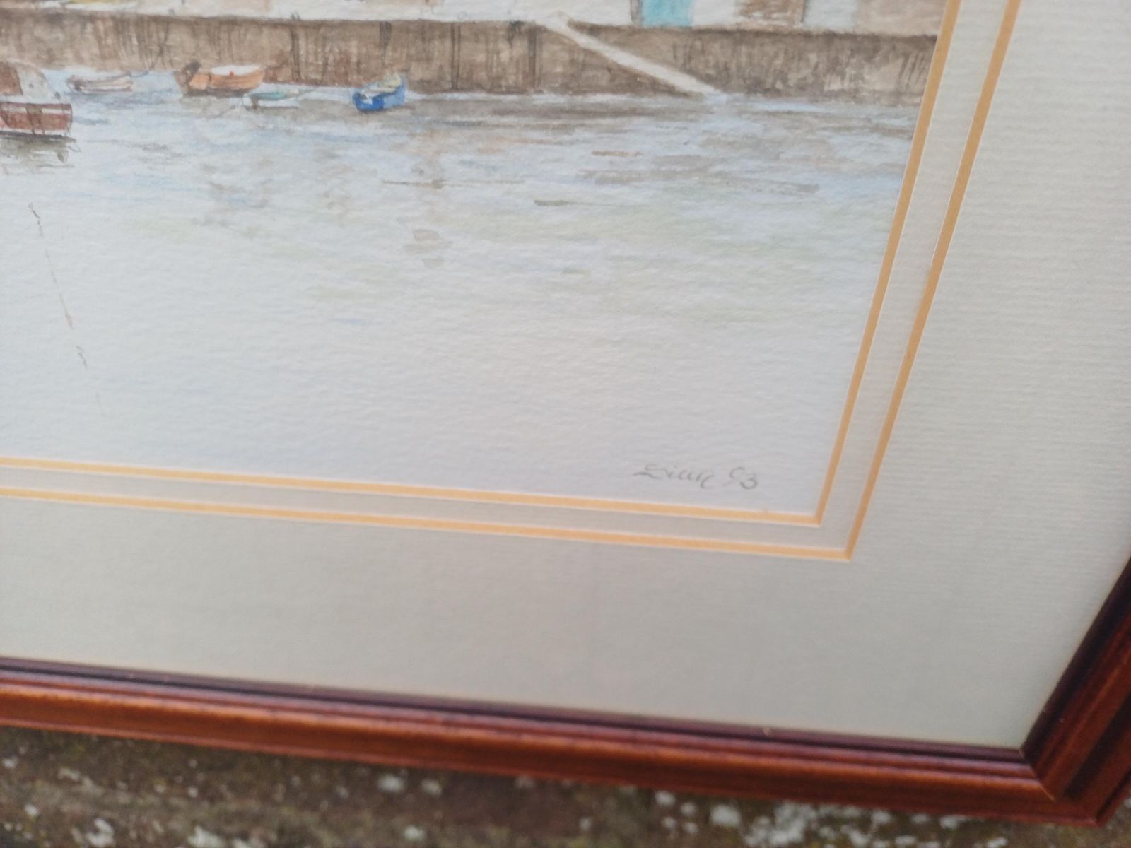 Original 1993 Harbour Watercolour Painting By Sian, Framed Coastal Landscape Art, Vintage Water Colour, Cornish Coastal Landscape photo for sale