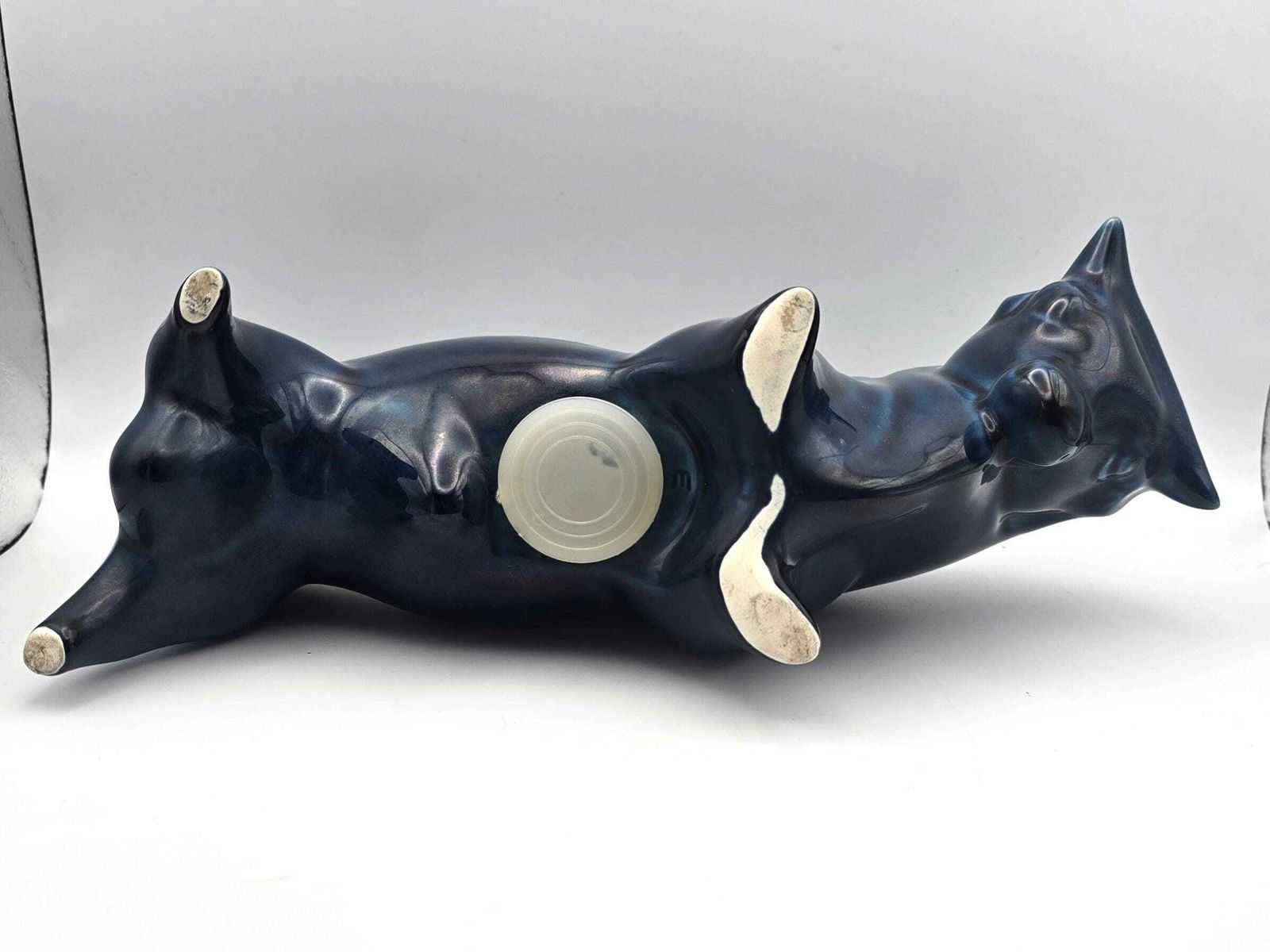 Vintage Trentham Studio Pottery Blue Bull Money Box   Petrol Blue / Teal Large Ceramic By Colin Melbourne photo vinterior