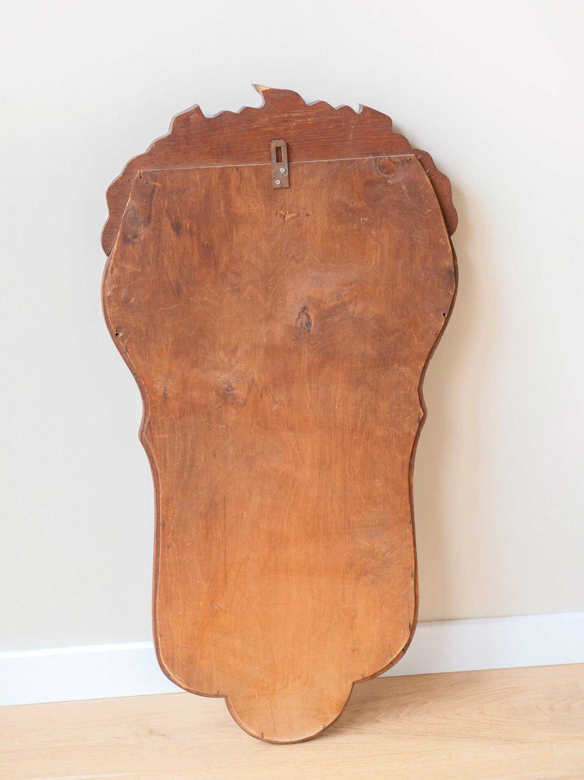411.0 Antique Carved Oak Wall Mirror – Shell Pediment – Large Dark Brown Wooden Mirror – Beveled Glass photo