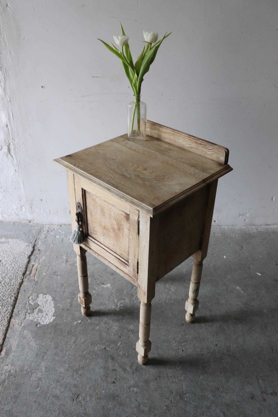 photo for sale Stripped French Oak Washstand Or Bedside Cabinet With Duck Egg Interior