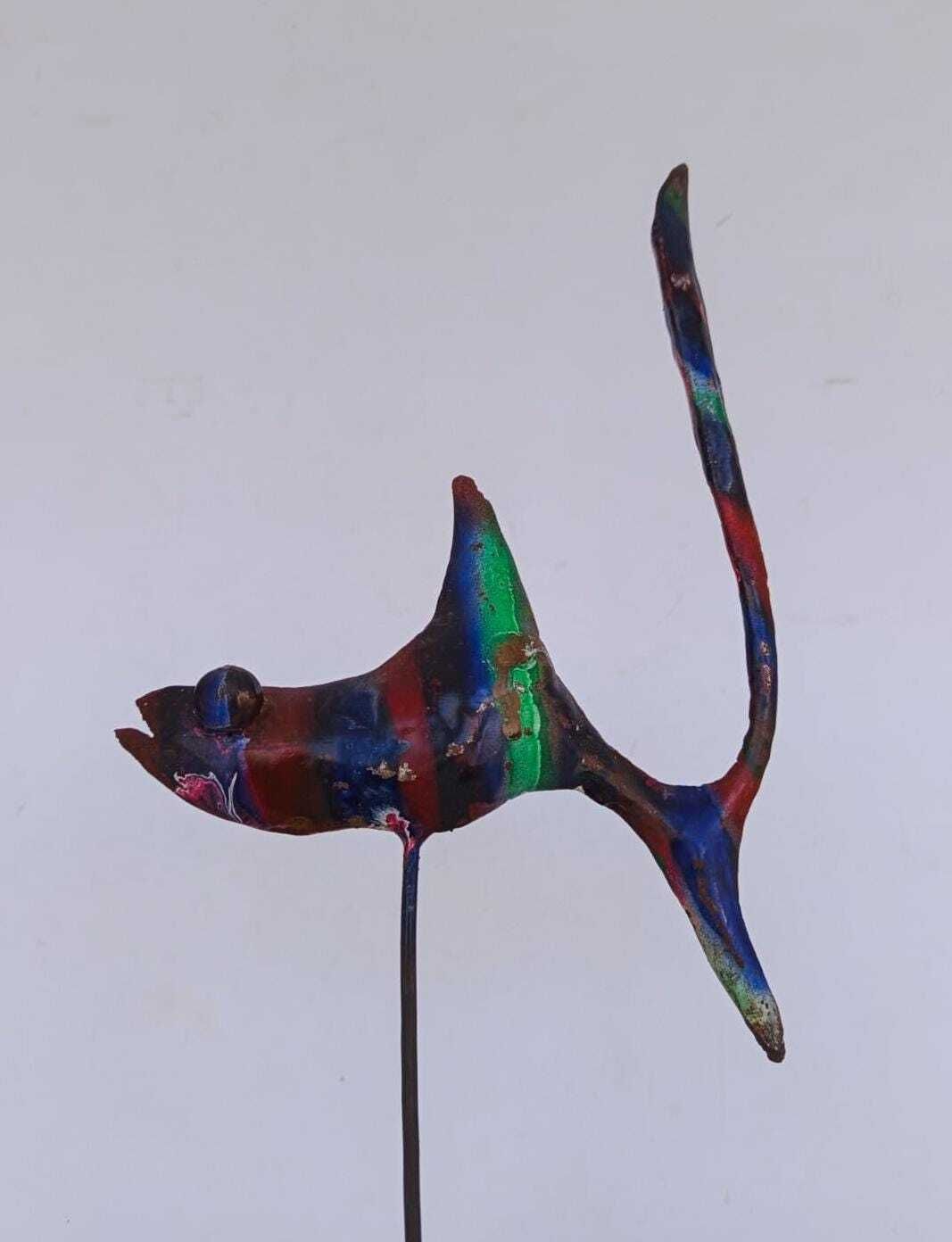 Painted Iron Fish Sculpture Designed By Giovanni Tamburelli Metal Art photo for sale