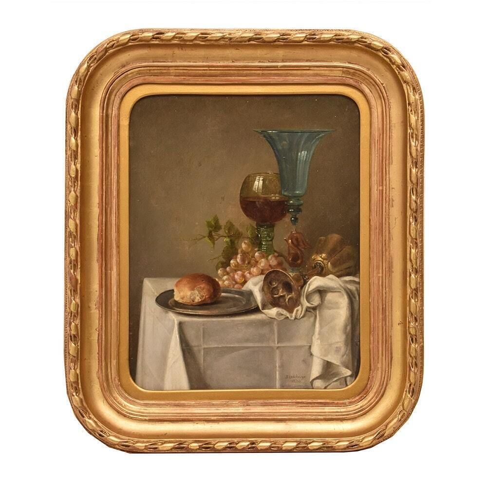 Flowers Still Life Painting, Pink And White Roses, Antique Oil, XIX Century