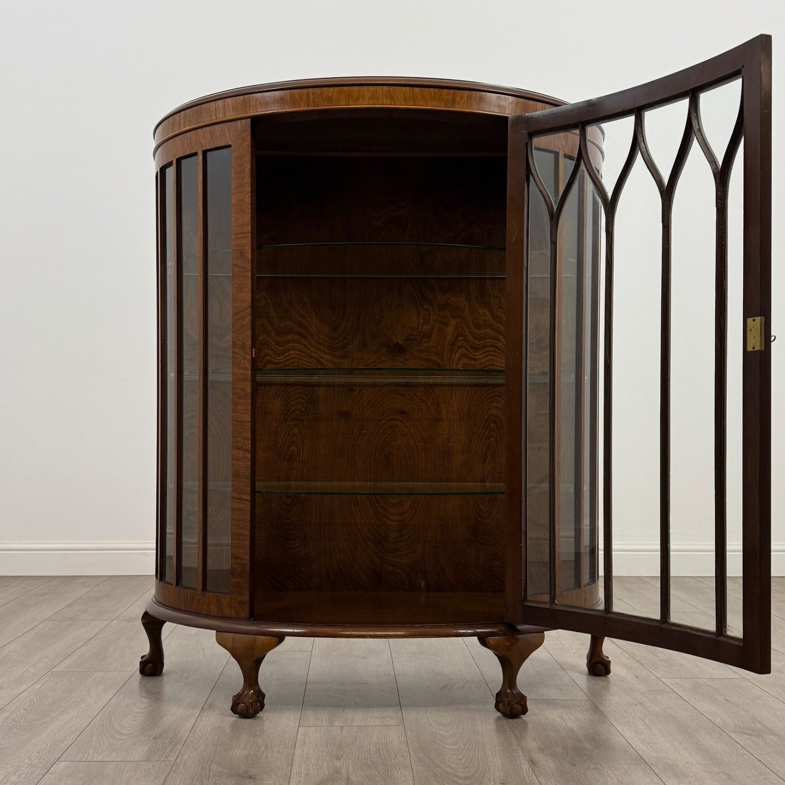 Antique 20th Century Demi Lune Display Cabinet In Mahogany photo furniture