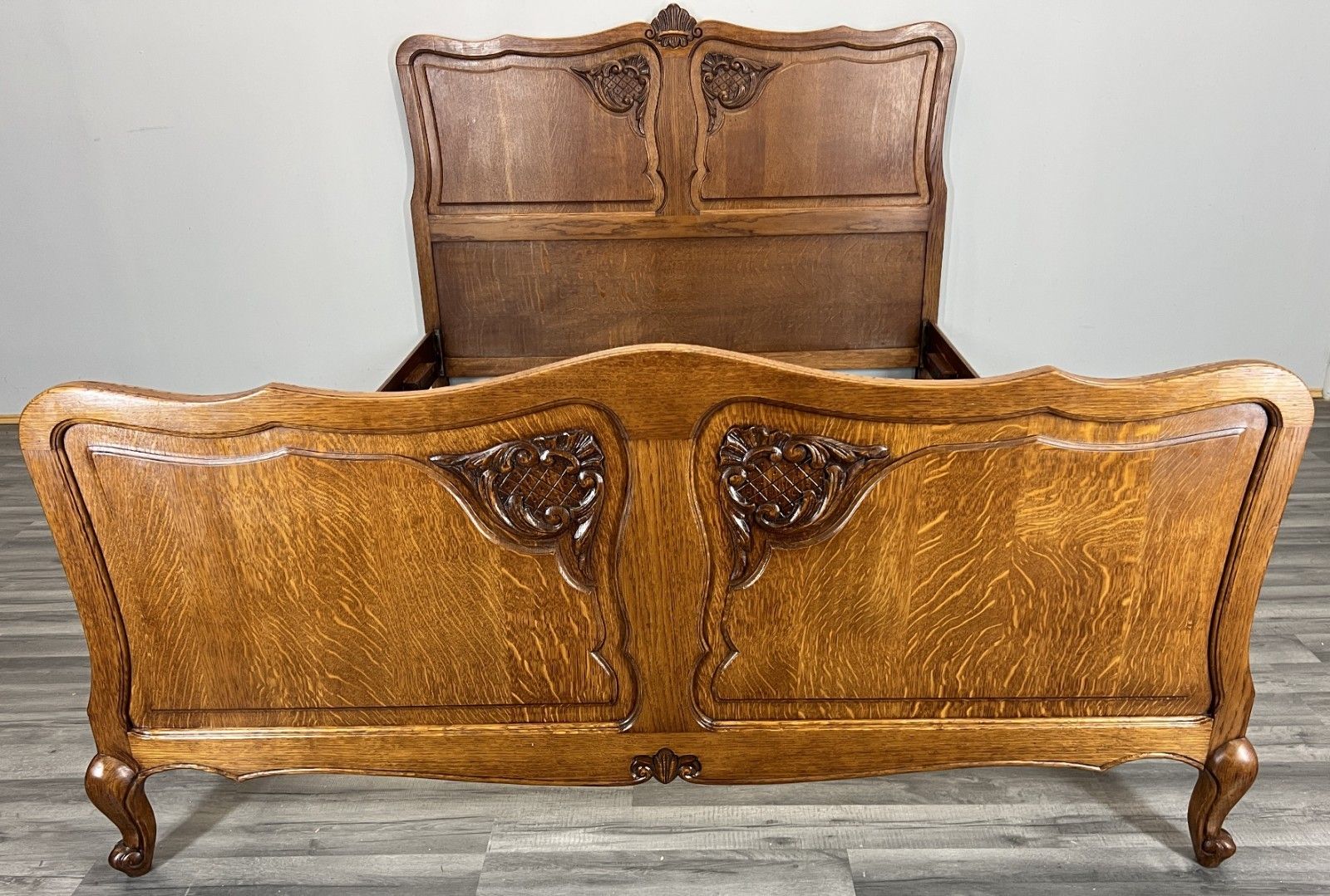 Bed Vintage French Louis XVI Double Bed Frame Oak Carved Headboard Lot 4586 photo for sale