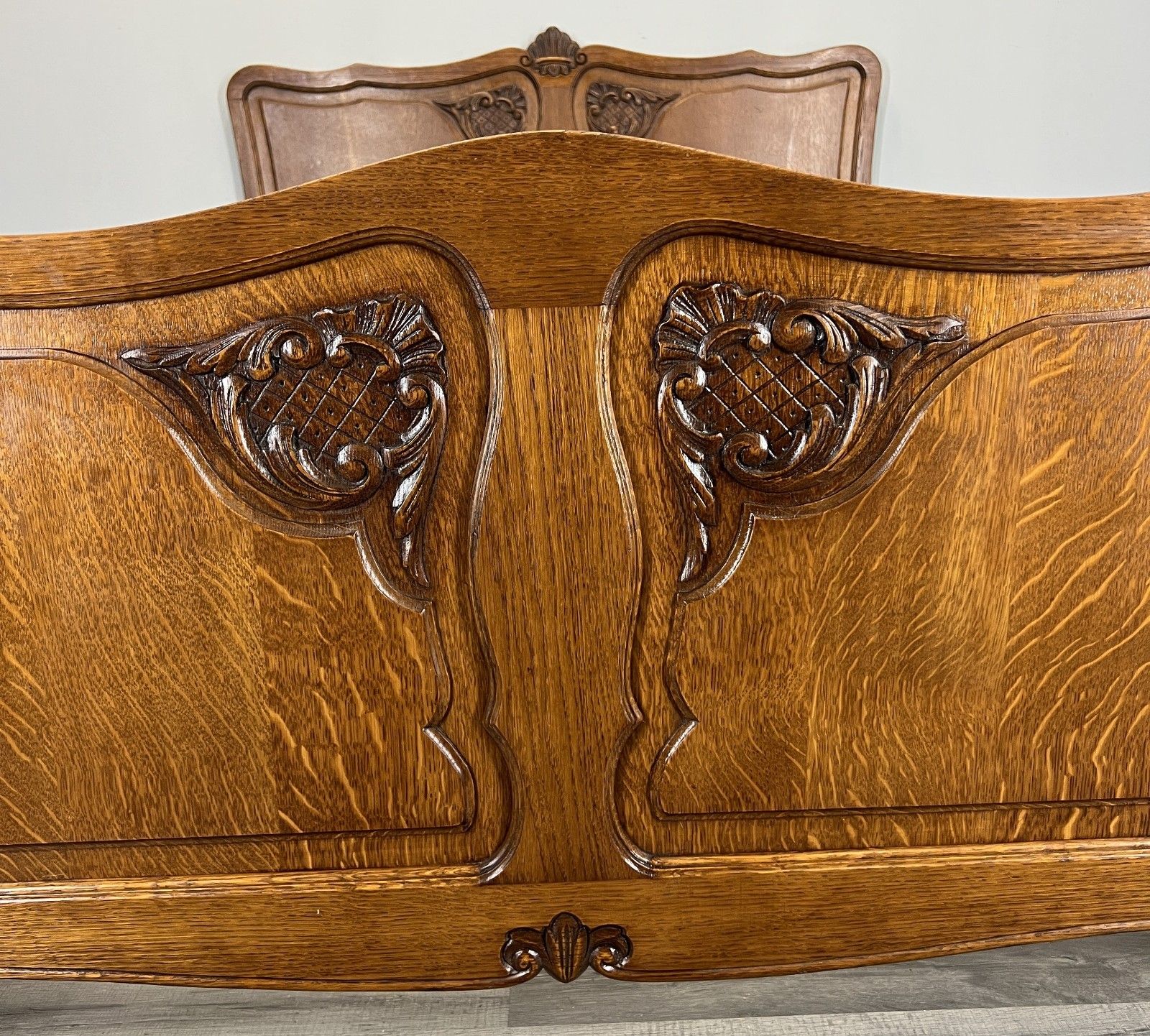 Bed Vintage French Louis XVI Double Bed Frame Oak Carved Headboard Lot 4586 photo vinterior