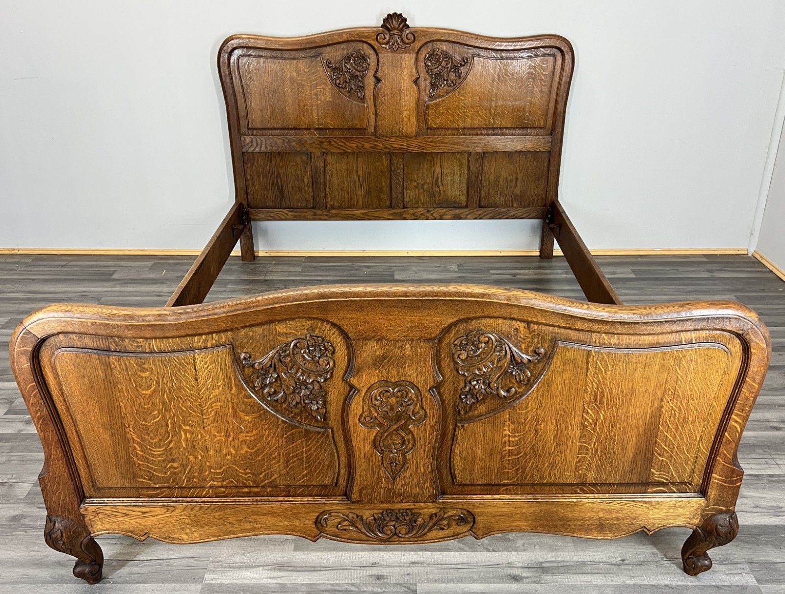 Bed Vintage French Louis XVI Double Bed Frame Oak Carved Headboard Lot 4587