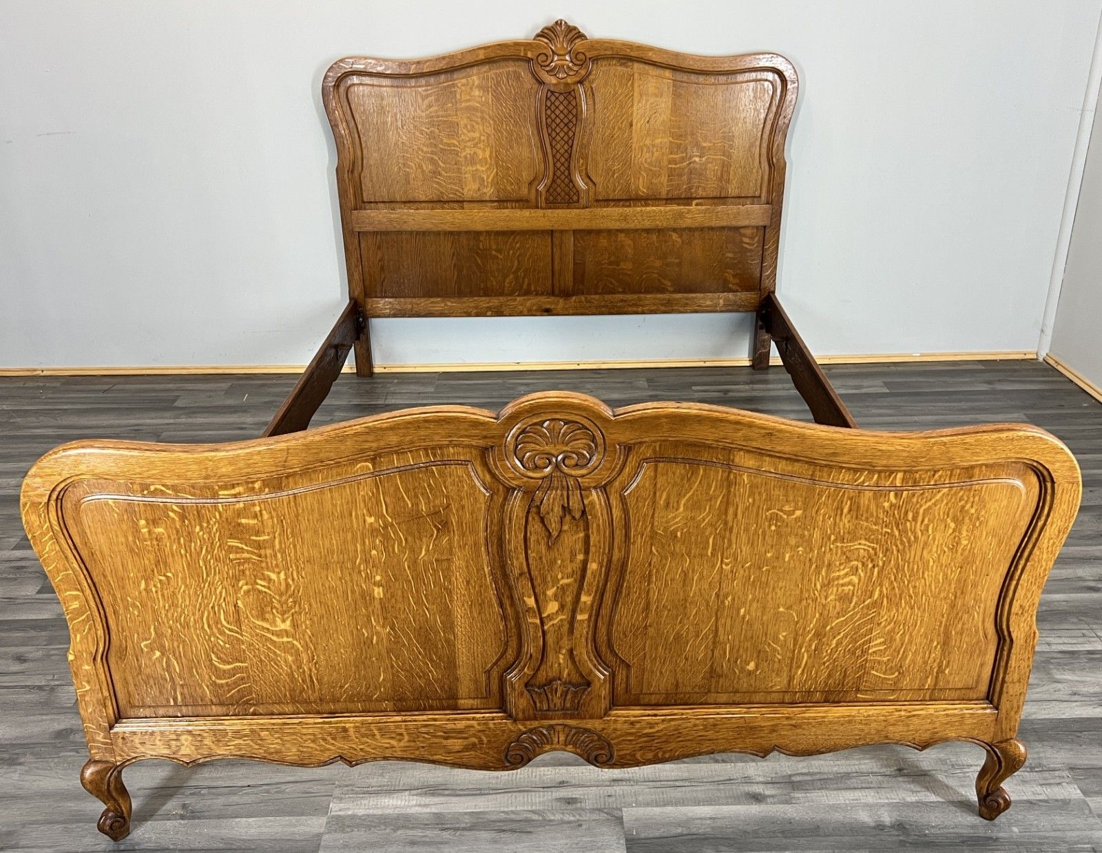 Bed Vintage French Louis XVI Double Bed Frame Oak Carved Headboard Lot 4588