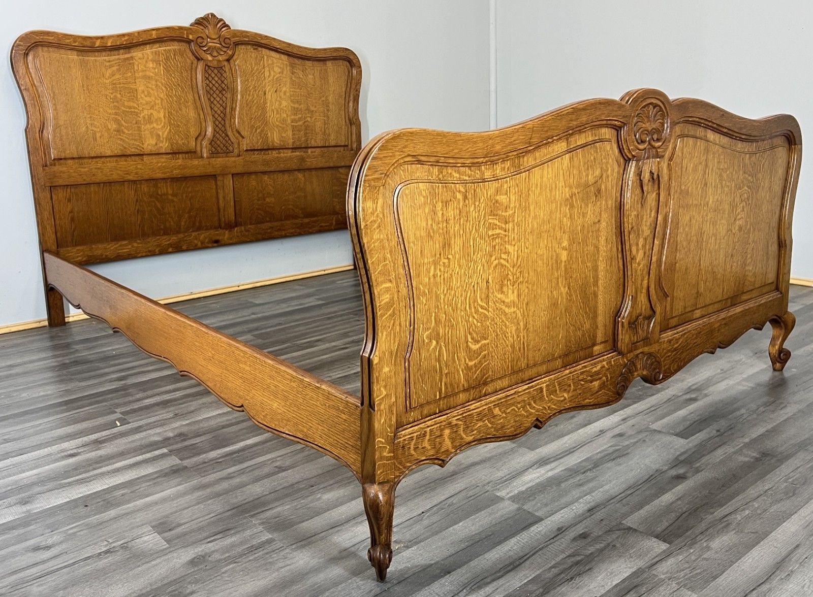 Bed Vintage French Louis XVI Double Bed Frame Oak Carved Headboard Lot 4588 photo furniture