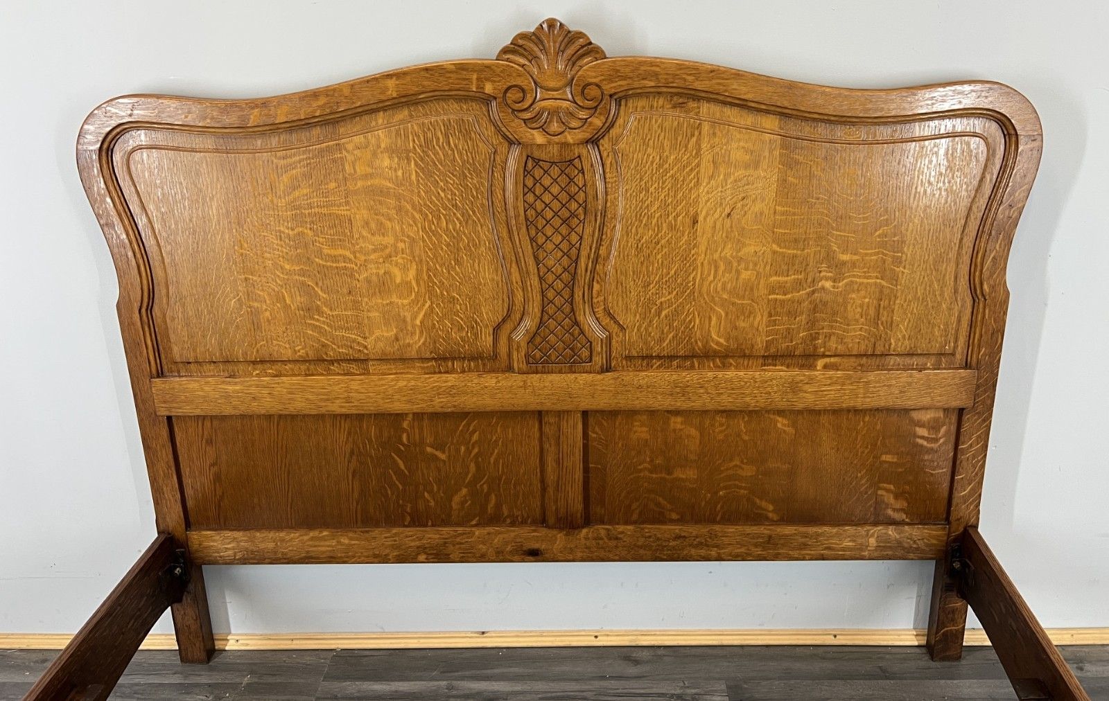 Bed Vintage French Louis XVI Double Bed Frame Oak Carved Headboard Lot 4588 photo vinterior