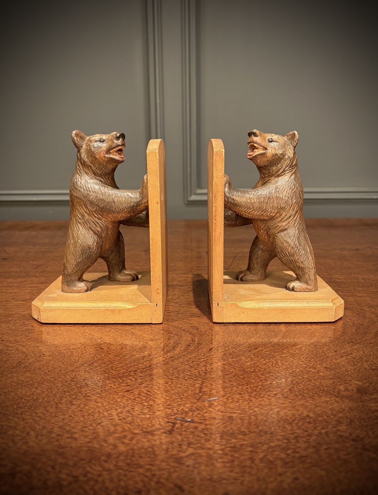 Pair Of Carved Black Forest Bear Bookends photo furniture
