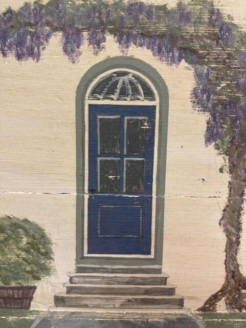 Victorian Silver Chest Painted In The Style Of A Manor House photo vintage