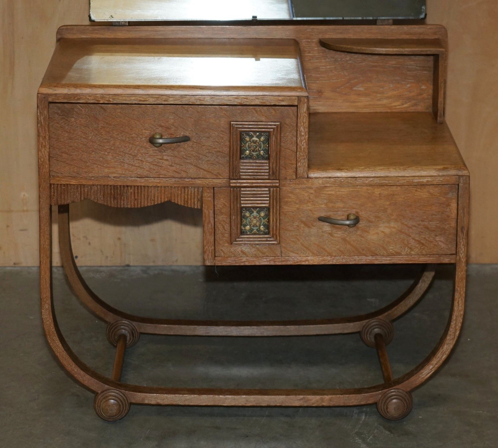 Art Deco Heals London Limed Oak Dressing Table & Stool Part Of A Large Suite photo Furniture