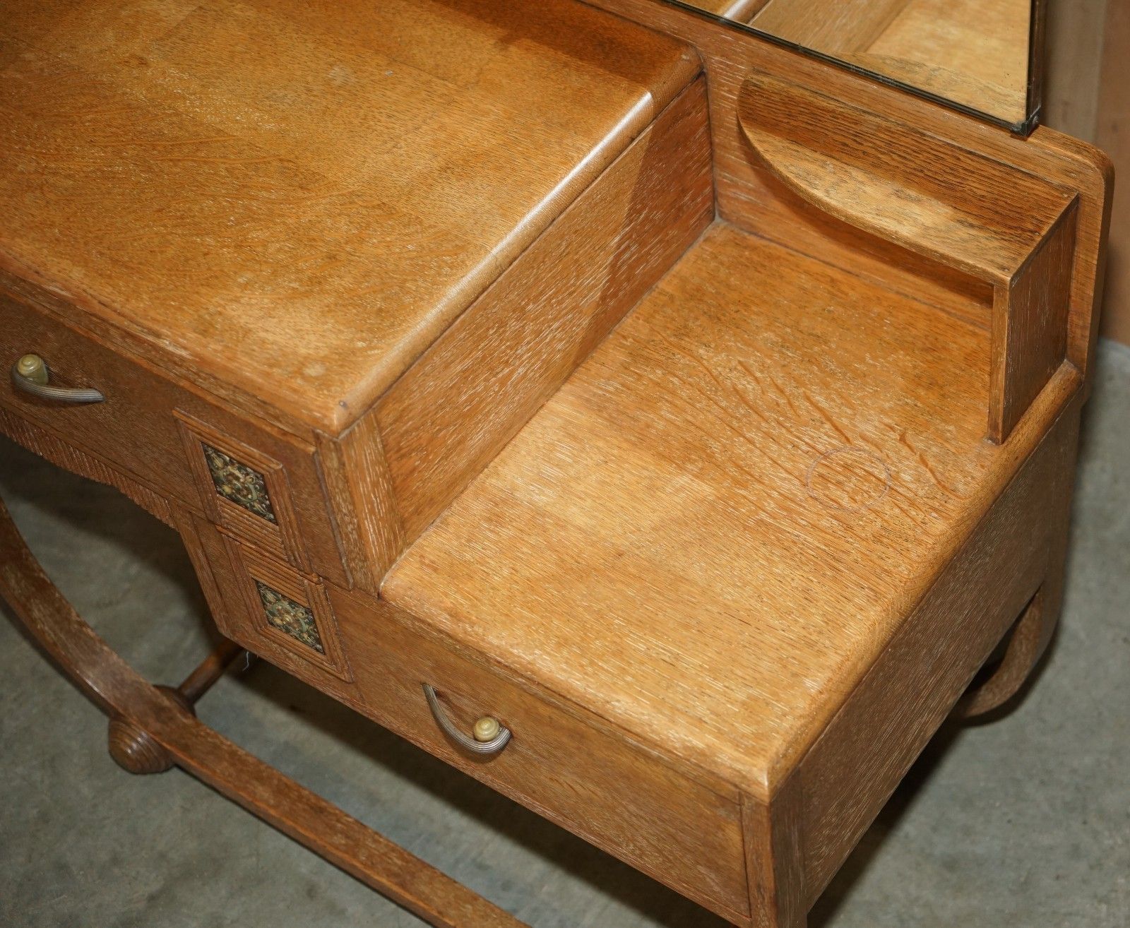 1950.0 Art Deco Heals London Limed Oak Dressing Table & Stool Part Of A Large Suite photo
