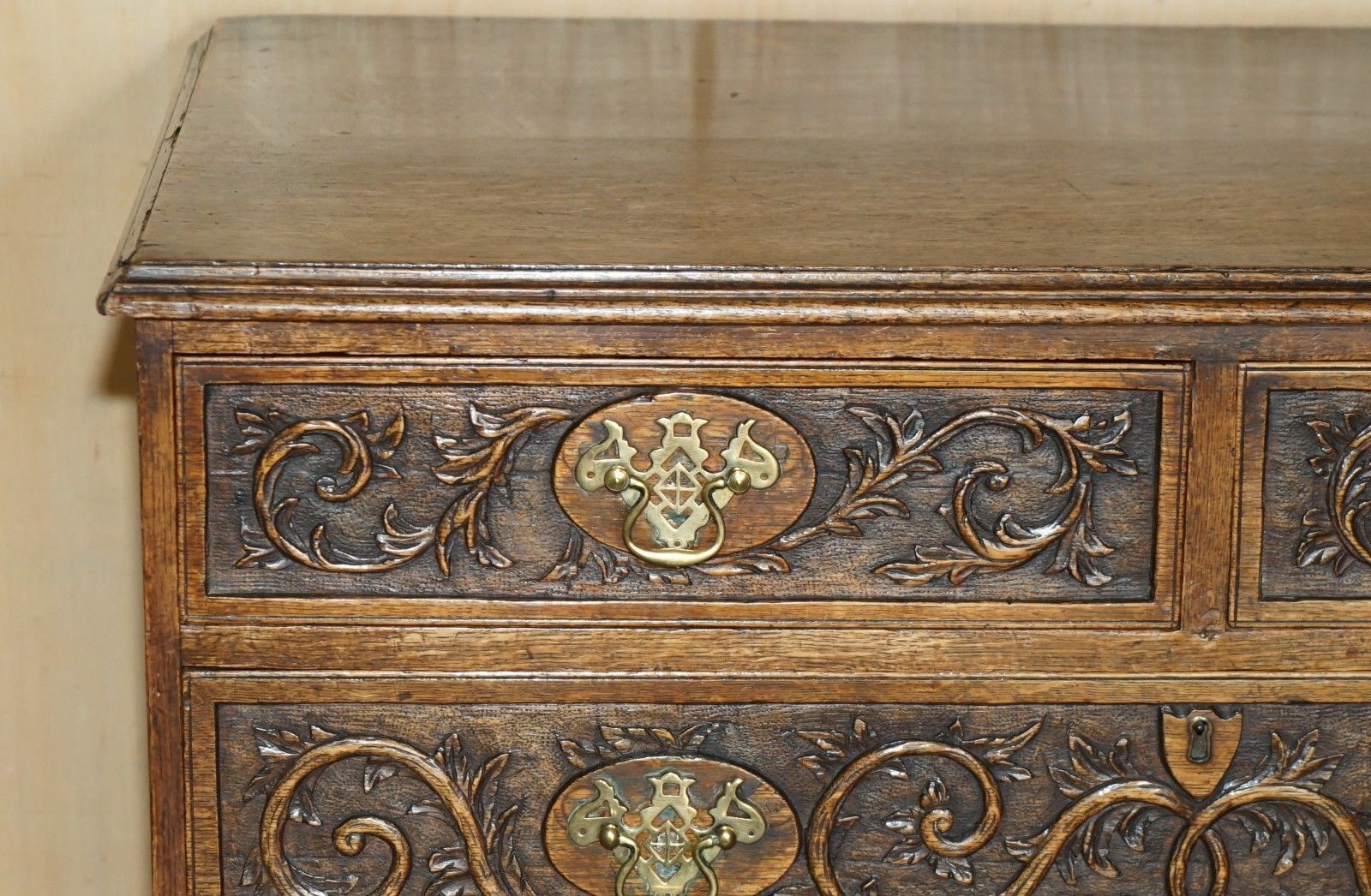 Super Decorative Antique Victorian English Oak Heavily Carved Chest Of Drawers photo Furniture