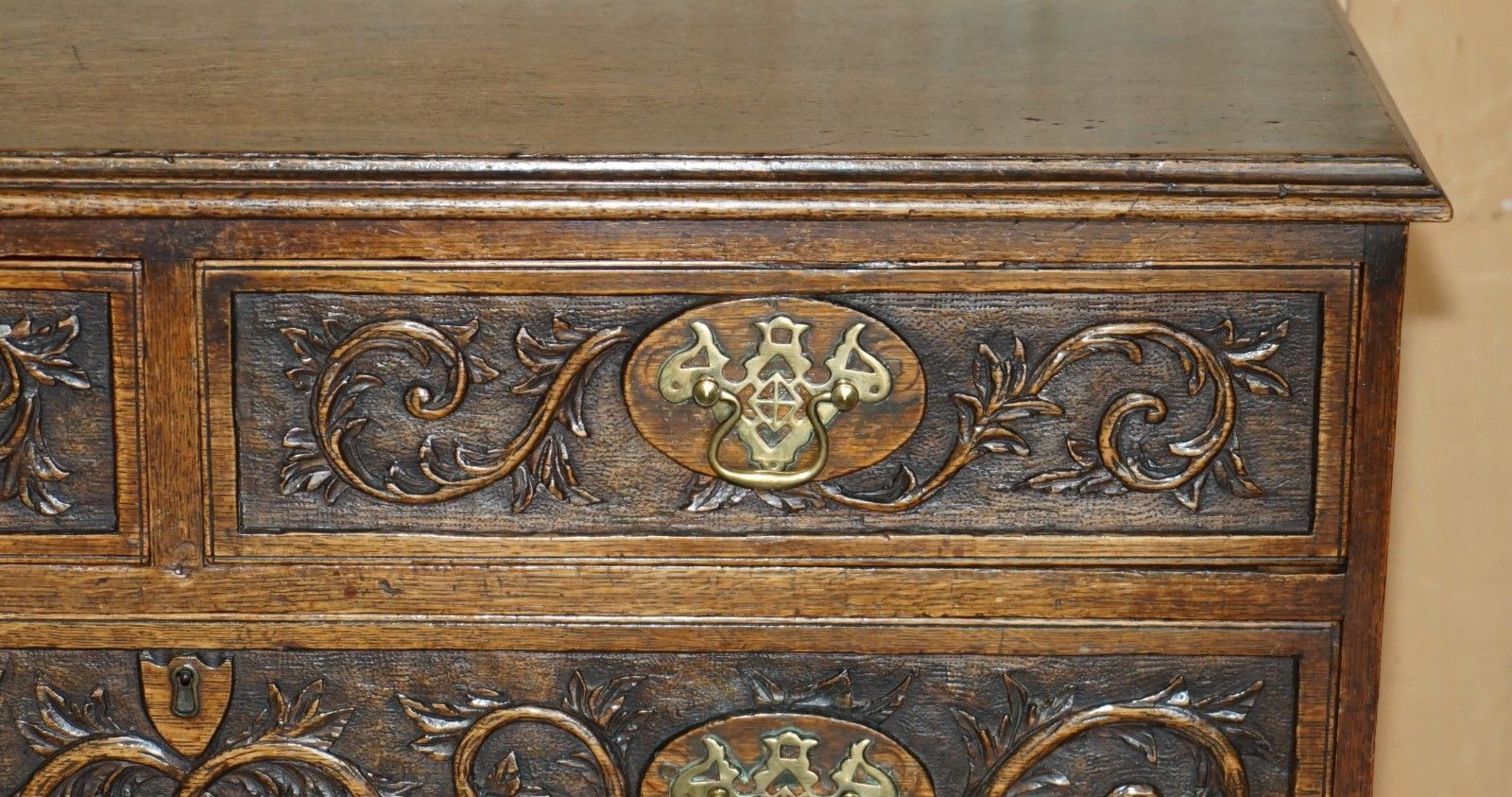 Super Decorative Antique Victorian English Oak Heavily Carved Chest Of Drawers photo 3950.0